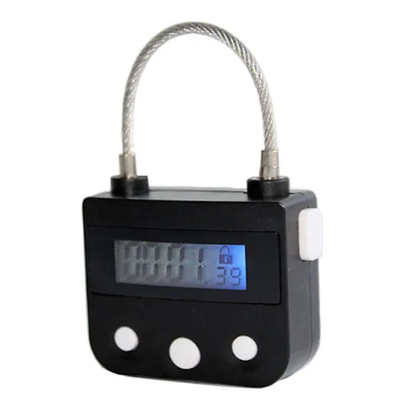 Metallås med timer, USB LCD-display, elektronisk, genopladelig timer, multifunktionelt hængelås, sort