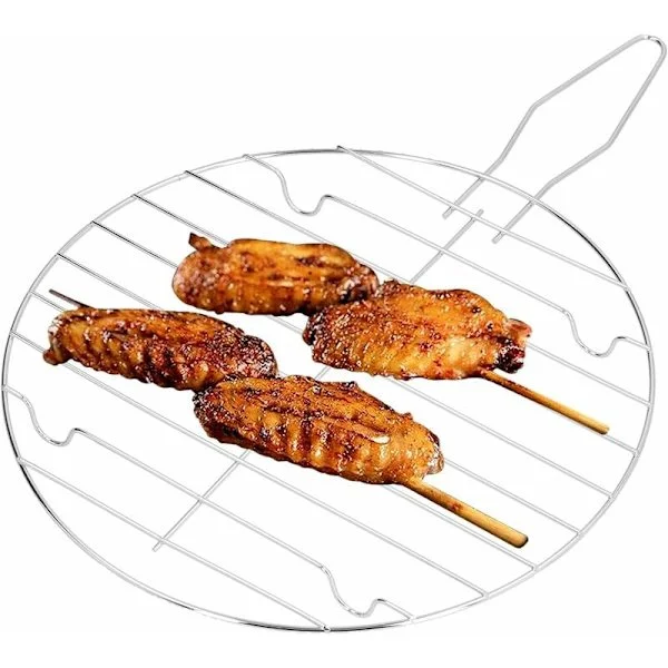 BBQ Grill Korg, Bärbar Rostfritt Stål Grill Korg 13" Rund Galler för Gasspis Matlagning Fisk Grönsaker eller Räkor Biff 13.8 x 9.3 x 0.6".