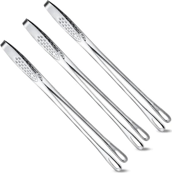 3 Pakk Koreanske og Japanske BBQ Tenger Rustfritt Stål Grill Tenger Kjøkken Mat Tenger Pinsett Matlaging Tenger Verktøy for Salat, Fisk, Biff, BBQ, 