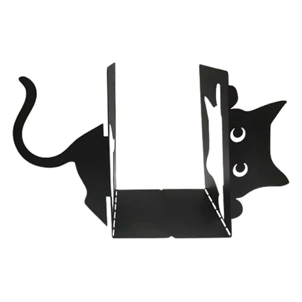 Katt Dekorative Bokstøtter Svart Katt Metall Bokholder for Hyller Skrivebord Kontor