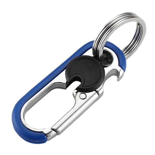 Double Rings Men's Car Keychain Heavy Duty Metal Anti-Loss Keyring Clips Rings with Bottle Opener Blue