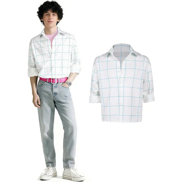 Saja Boys Jinu Kostyme for Barn, Kpop Demon Boys Jinu Saja Boy Cosplay Skjorte Hvit Rutete Bluse Blomstertopp Halloween Karneval Festklær Fritidsklær