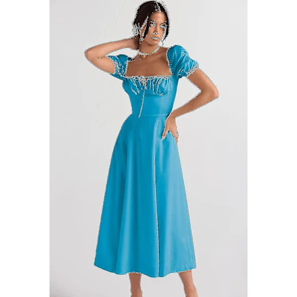 Kvinnor Blommig Boho Midi Bustier Kläder Dam Carmen Print Solklänning Sommar Beach Swing Kläder