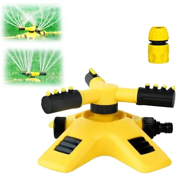 Automatisk plen sprinkler, 360-graders tre-arms roterende sprinkleranlegg, egnet for vanning av planter.