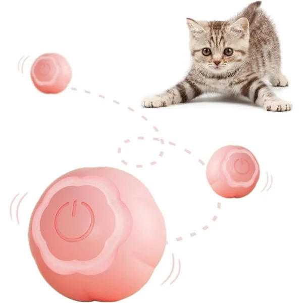 Interaktiv Katteball, Smart Innendørs Katteleke med Automatisk Rulling, Skiftende LED-lys, 2 Moduser, Type-C Oppladbar for Katter og Valper, Rosa
