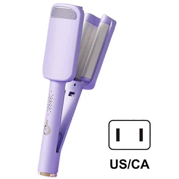 3-Barrel Deep Waver, Portable, Anti-Scald Hair Crimper, Fast Heating, Cordless Hair Curler for All Hair Types, Purple US Plug