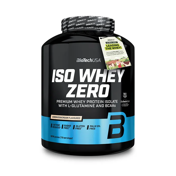 Laktosefri Proteinpulver Biotech USA Iso Whey Zero Valleproteinisolat 1816 g, Cookies and Cream - Bodyman.dk
