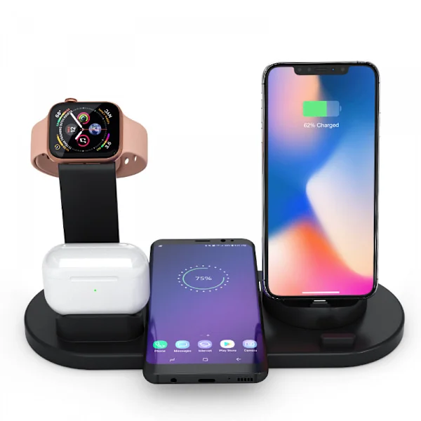 iWatch 4-i-1 trådløs opladning, der kan anvendes på Apple mobiltelefon, høretelefoner, ur, trådløs opladning, mobiltelefonholder