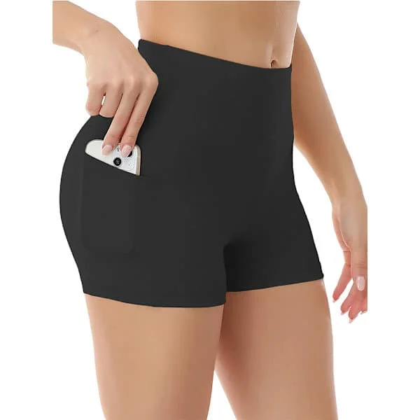Yogashorts, Damers Shorts, Sidelommer Med Telefonlomme, Høj Talje, Yoga Fitness, Træningsbukser, Undertøj, Flerfarvet Sort Sort XL