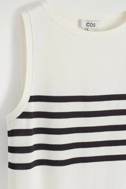 COS Women's Camiseta Sin Mangas De Punto Con Rayas in Blanco