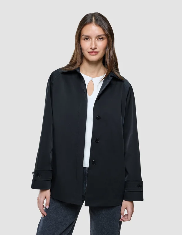 Shaping New Tomorrow - Dam - Women Waterproof Trench Coat Short - Black - Storlek S