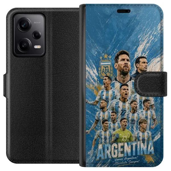 Kompatibel Tegnebogsetui til Xiaomi Redmi Note 12 Pro Argentina fodbold tema med Lionel Messi og landsholdets stjerner i blåhvidt design