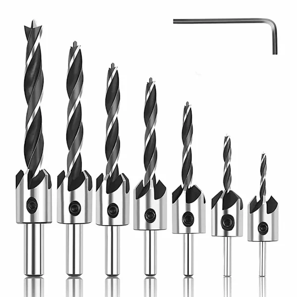 8 pcs Wood Drill Bits with Countersink, Conical Wood Countersinks