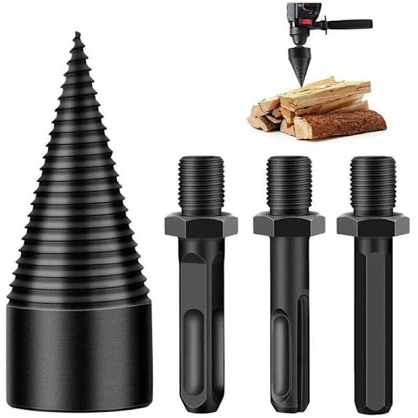 Wood Splitter Drill Bit, Conical Drill Bit, Drill Bit HAS 42 mm Wood Splitter Stick with 3 Drill Handles, Square/Round/Hexagonal