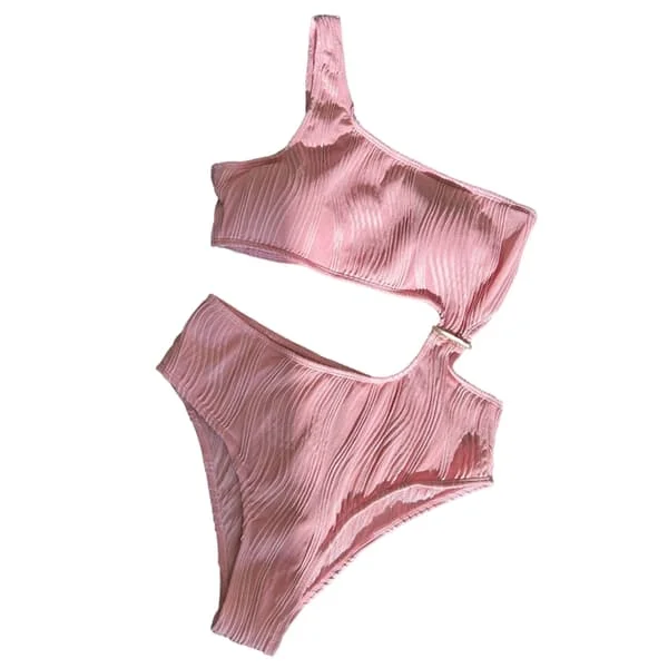 Kvinnor En-axel Ribbad-Bikini Cutout Baddräkt Badkläder Baddräkter Oregelbunden-Skönhet Sexiga Badkläder-Beach