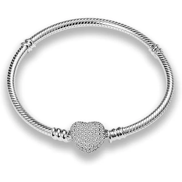 Pandora Charm Armbånd for kvinner med 925 sølv hjerteformet lås, damesmykker gaver jul kvinne bursdag morsdag