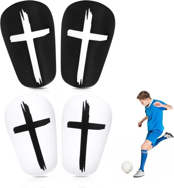 2 Par Mini Fodbold Benskinner, 8x5 cm Sort & Hvid Kryds Benskinner Ekstra Mini Benskinner Beskyttelsesudstyr Benskinner til Teenagere Ad