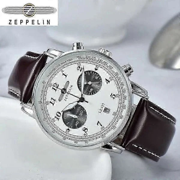 【NX】2023 Zeppelin Watch Topp Vattentät Äkta Läder Business Casual Quartz Klocka Herr Tre Ögon Multifunktionell Kronograf