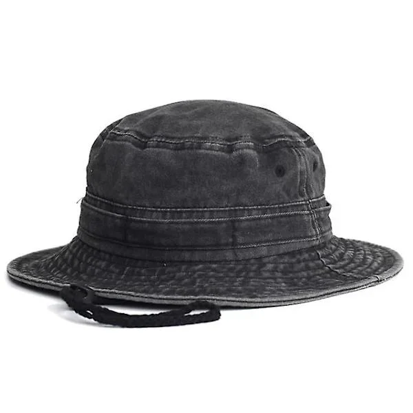 /EA/Vår sommer vasket bomull bøttehatter for menn Panama hatt fiske jakt caps solbeskyttelse caps utendørs solhatt(svart)