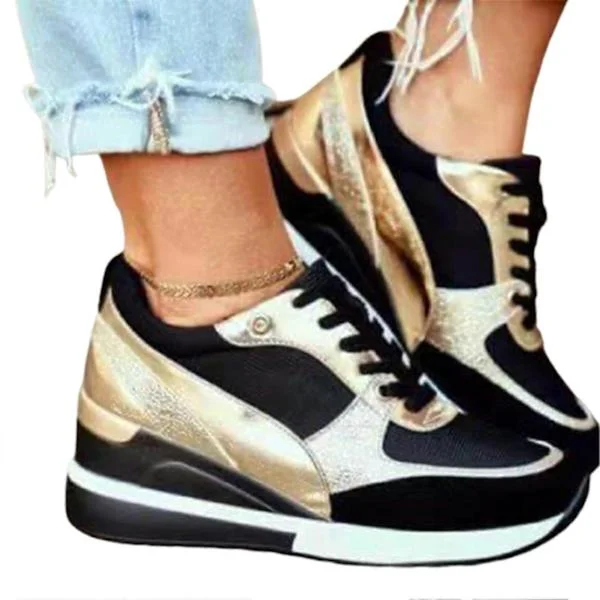 Kurv Eva Glow High Heeld Wedge Sneakers til kvinder Platform Casual Snøresko til daglig brug