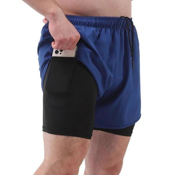 Men's Sports Shorts with 2-in-1 Liner and Pockets, Quick-Dry Running Shorts for Cycling and Fitness -Sy -Sy Royal Blue Royal Blue Large