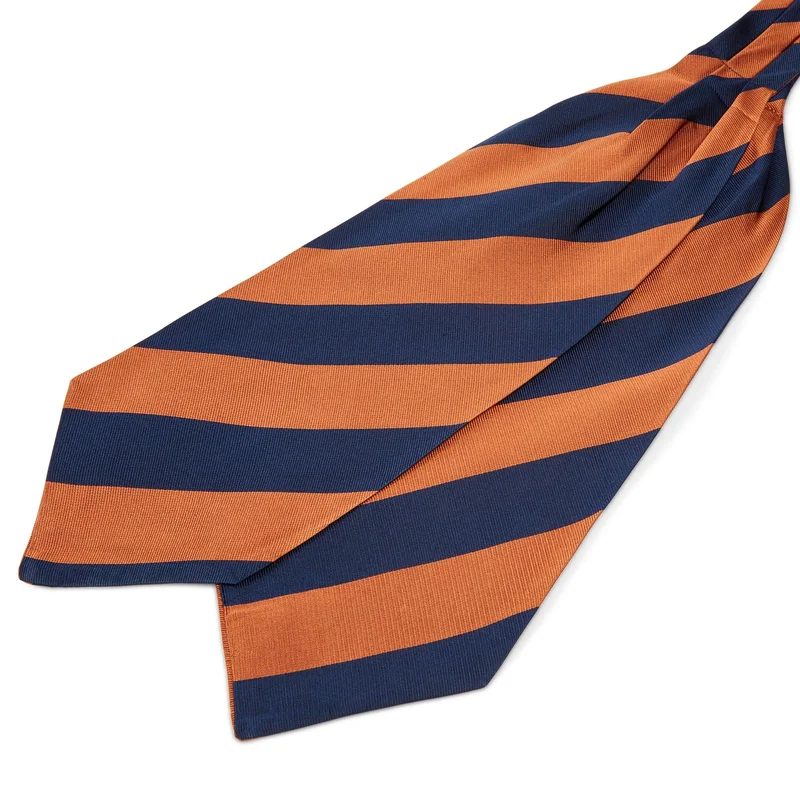 Navy & Orange Stripe Silk Cravat for Men