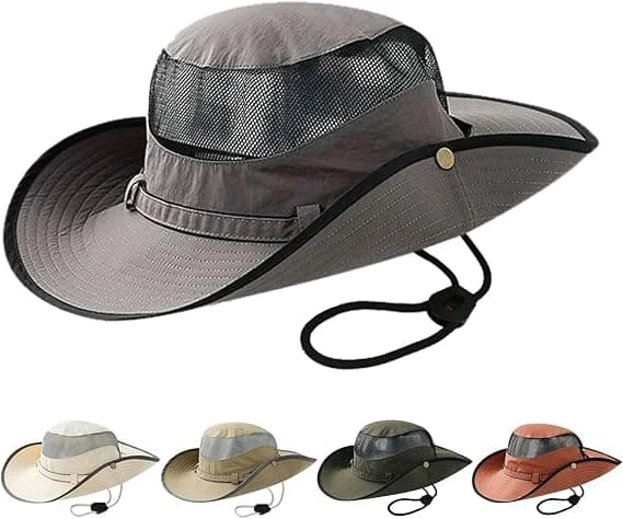 Unisex Sun Hat Sun Protection, Wide Brim, Outdoor Bucket Hat Lightweight Breathable Boonie, Women Men