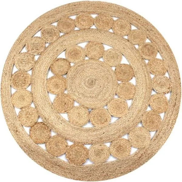 Matta - Flätad jute - Rund 120 cm - Handgjord - Naturlig
