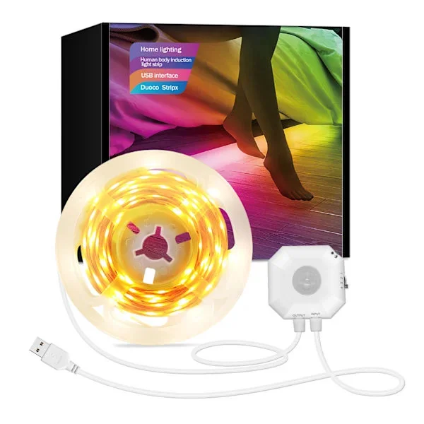 LED-garderobsbelysning med rörelsesensor, USB-anslutning, varmvit, trappbelysning, garderobsbelysning, 5m, ingen app