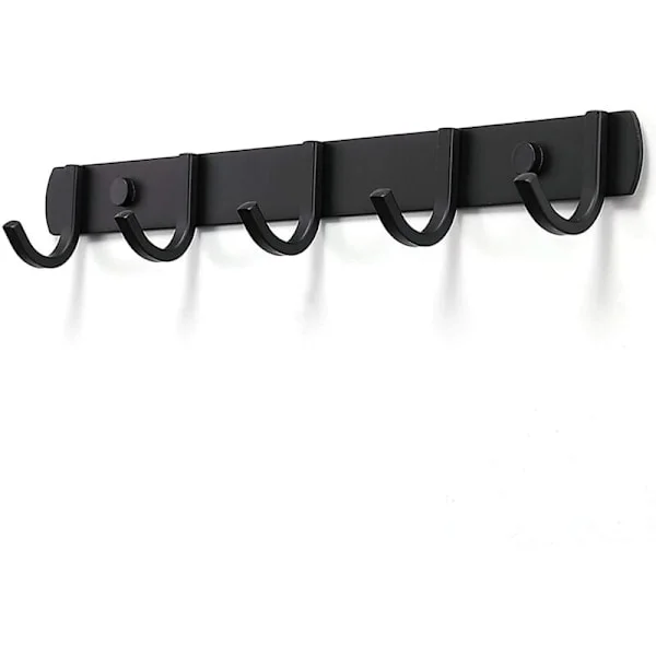Wall Mounted Coat Rack, Designed Stainless Steel Coat Hooks, Sturdy Bathroom Hooks for Bedroom Office Black (5 Hooks)