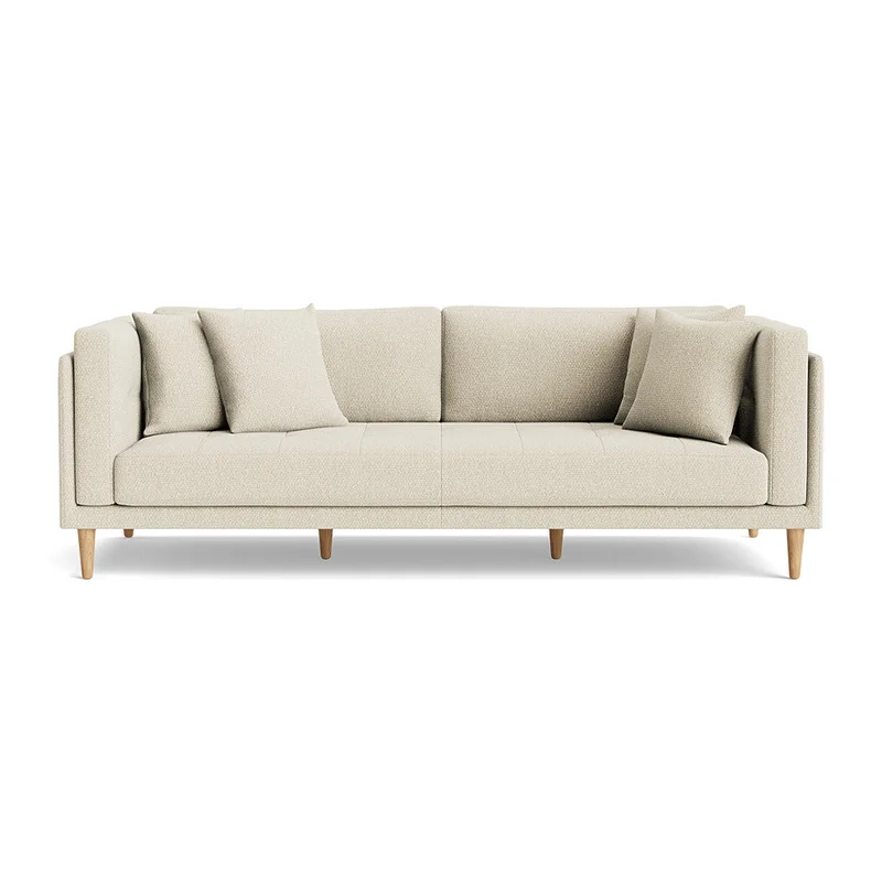 Cali 3 personers sofa - Nordic Beige - 220x92x76cm - Stærk Bøg Ramme, Inkl. 4 Puder - Elegant 3 Personers Sofa i Høj Kvalitets Skum med Høj Densitet