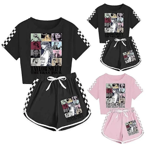 Taylor Swift The Eras Tour Summer T-shirt Tops Shorts Set Kids Girls Pyjamas Loungewear Tracksuit Outfits-Perfect Black[TT]