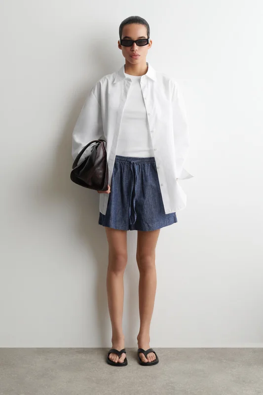 COS Women's Drawstring Denim Shorts in Blue