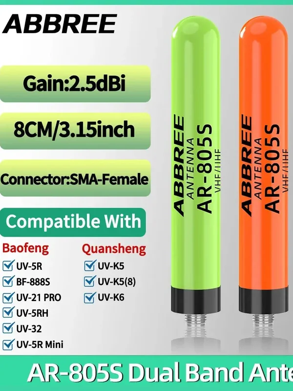 AliExpress - Antenne mini double bande ABBREE AR-805PLUS SMA-Femelle VHF UHF à gain élevé pour Baofeng UV-5R BF-888S UV-21 PRO 5RH QUANSHENG UV-K5