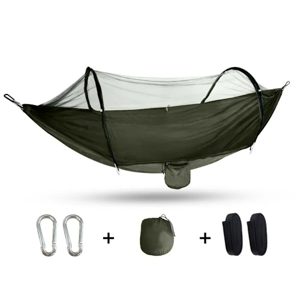 Campinghängmatta, träd hängmatta med myggnät, dubbla nylon campingstolpar myggnät utomhus campingtillbehör