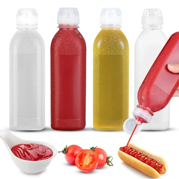 Kryddflaskor, BPA-fria, Flaskor för såser, olivolja, ketchup 4-pack (500 ml), salladsdressing, perfekt för ketchup, sallad, BBQ-sås, sirap.
