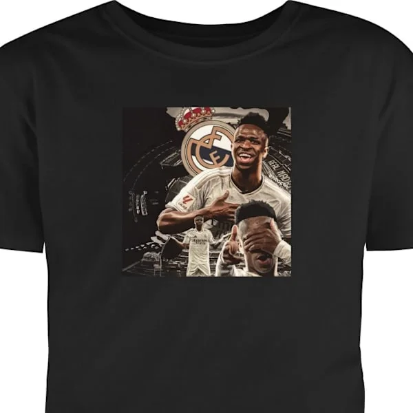 Barn-T-shirt | Bekväm T-shirt för Barn Svart 9-11 År Vinicius Junior Real Madrid Brasilien dribblingsfenomen och offensiv ledare med hög energi och sy