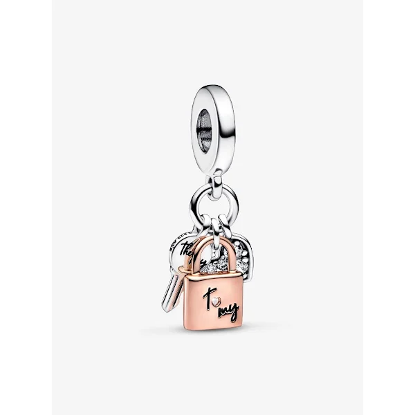 Pandora - Tvåfärgad berlock med nyckel, hänglås och hjärta - Sterling silver, 14k roséguldplätering