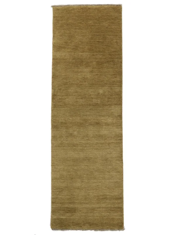 Plain (Single Colored) Small Handloom Fringes Rug - Olive Green 80X200 Wool, Modern Style
