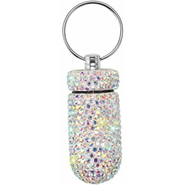 Portable Pill Case Waterproof Pill Box with Bling Keychain Pillbox Medicine Box Bottle Storage Dispenser for Outdoor Camping Travel