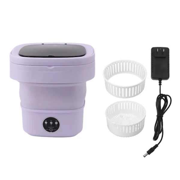 Liten hopfällbar tvättmaskin TPE och PP 100‐240V Inbyggd torktumlare 6L Mini bärbar hinktvätt för underkläder strumpor Lila US-kontakt