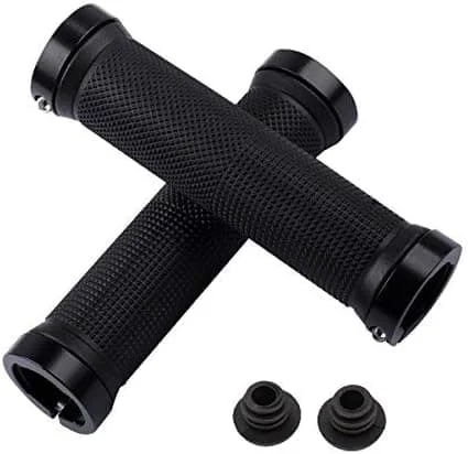 Bike Grips, Double Locking Bicycle Mountain Bike Handlebar Grips, Includes 2 Bar Ends, Aluminum Alloy Lock Ring