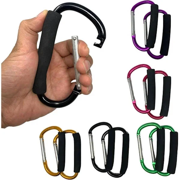 2-pack Universal Stora Barnvagnsklämmor Barnvagnskrokar - Karbinhake Barnvagnskrok Organizer för att Hänga Handväskor, Skötväskor