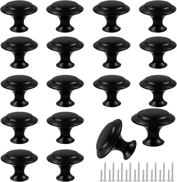 18 Stycken Lådknappar, 30mm Svarta Skåpsknoppar, Lådhandtag och Knoppar, Byråknoppar, Köksknoppar, Byrålåda K