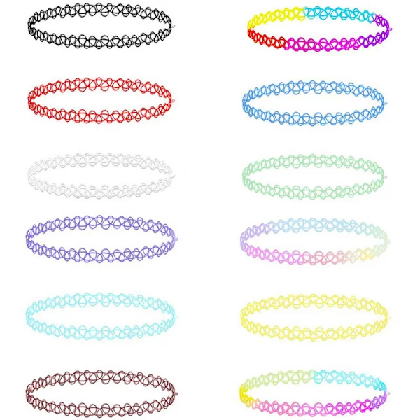 12-pack Choker Halsband Set Stretchig Henna Tatuering 90-tals Fest Smycken För Barn Tonåringar Flickor Kvinnor