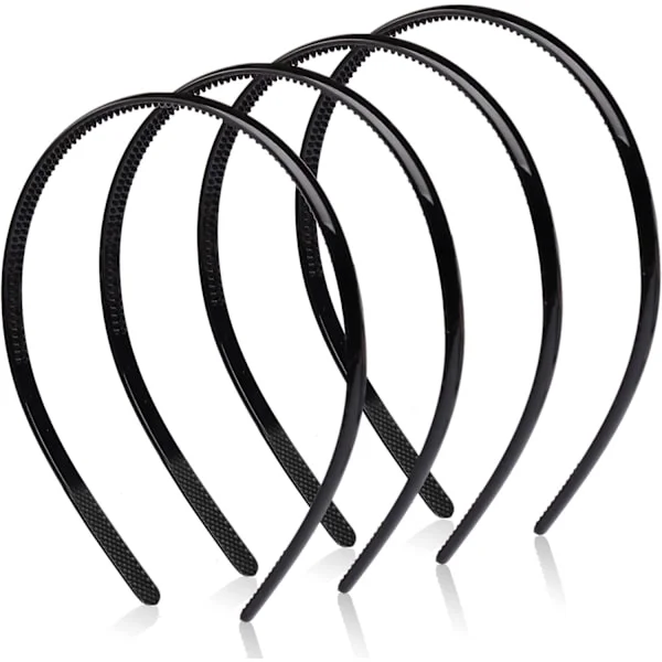 4 stk. plastdiadem, svarte diadem tynne tenner smale hårbøyler, myke sklisikre hårbøyler for menn kvinner jenter (8 mm bred)