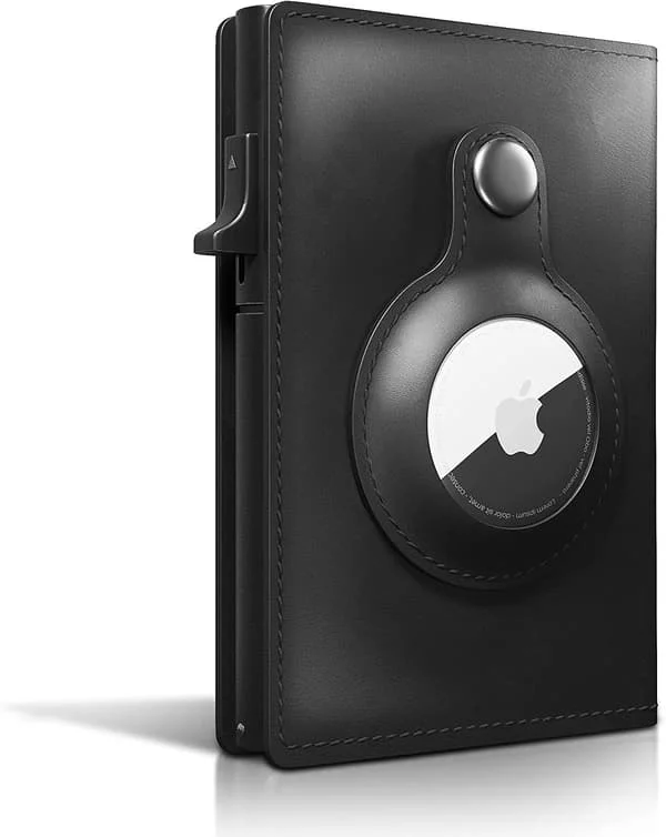 Genuine Leather Wallet Air Tag Wallet Minimalist Wallet Suitable for Apple AirTag (Airtag Not Included), Black