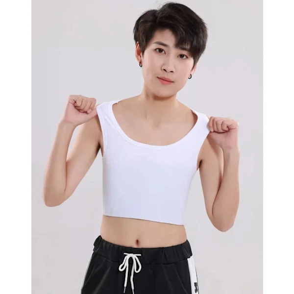 Kvinnors Platta Bustier med Bandage Pullover Halvlång Korsett Linne Transboy Lesbisk Trans Underkläder Väst Bustier VIT VIT L