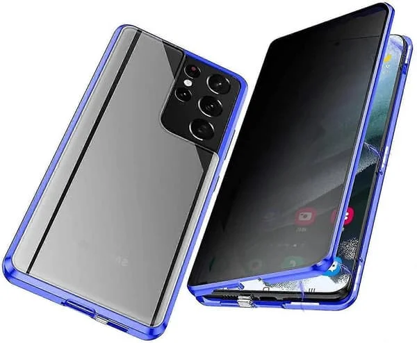 Sekretess Magnetisk Metall Bumper Anti-spion Klart Skal Kompatibelt Med Samsung Galaxy S22 S22+ S22 Ultra Blå S22