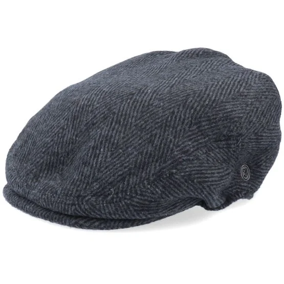 Jaxon & James - Grau flatcap Cap - Herringbone Charcoal Flat Cap Herren Schiebermütze aus Wolle, Größe M (57 cm)